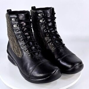 Keen Bern Baby Bern Lace Boots Black Leather Knit Wool Mid Calf Womens 8 1011456